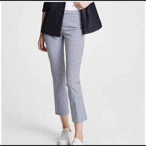 Theory Classic Gingham Plaid Slim Straight Ankle Pant - Light Blue & White